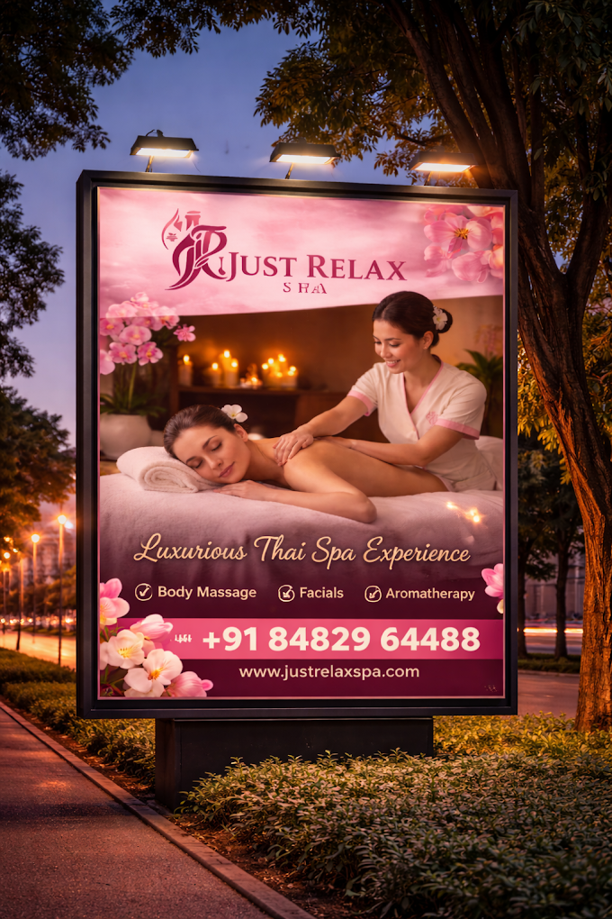 Just Relax Thai Spa roadside billboard, Calangute Goa
